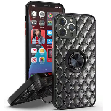 KIKO Quilted PU Leather Shockproof Ring Stand Cover Case for iPhone 13 - TechShopi